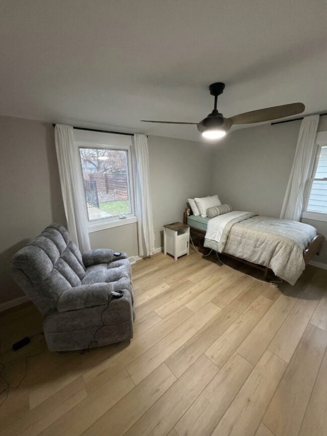 Comfortable private bedroom in an assisted living residence