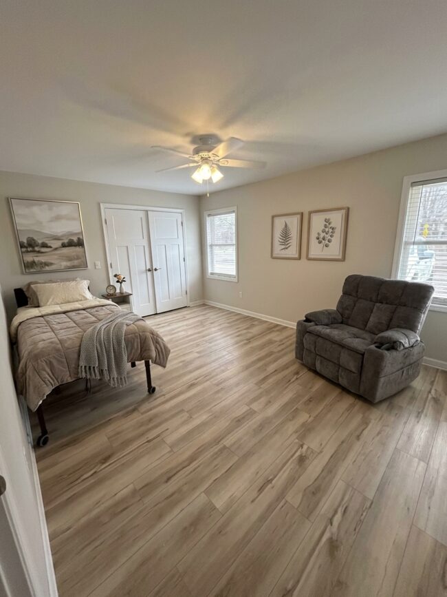 Tidy, hazard-free living room arranged for senior safety